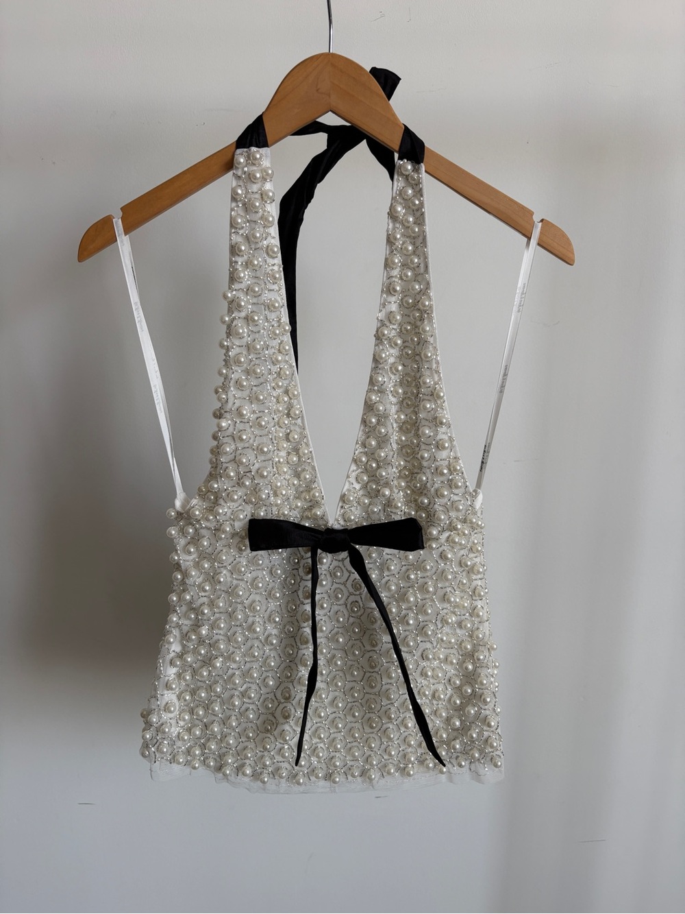 $327 NWT For Love And Lemons Pearly Bow Halter Top Sz Medium - Picture 4 of 13